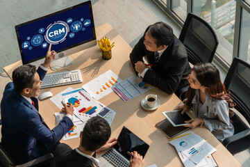 Wall Mural - Customer relationship management system on modish computer for CRM business and enterprise