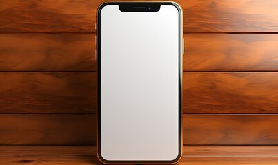 Wall Mural - phone on wooden table