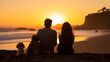 © AspctStyle - Back view of romantic young couple with dog relax enjoy watching sunset on the beach