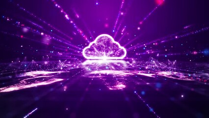 Wall Mural - cloud and edge computing technology data transfer backup storage concept. a large cloud icon stands 
