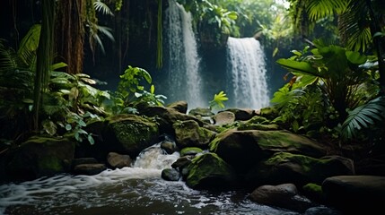 Poster - A mesmerizing waterfall surrounded by vibrant green forest