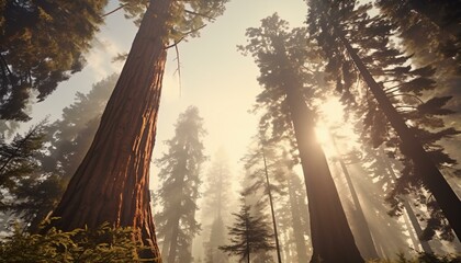 Poster - A dense forest with towering trees