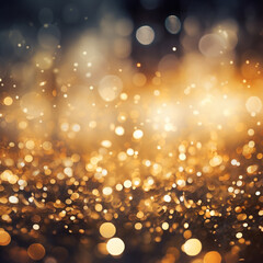 Wall Mural - Background of abstract defocused gold glitter lights with bokeh. Generative AI
