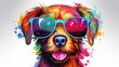  a dog wearing sunglasses with a splash of paint on it.  generative ai