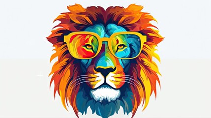 Sticker -  a lion wearing glasses with a white background and a white background.  generative ai