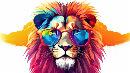 Sticker -  a lion wearing sunglasses with a colorful background and a splash of paint.  generative ai