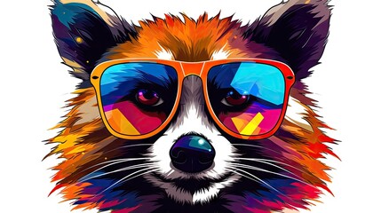 Canvas Print -  a colorful raccoon wearing sunglasses and wearing a pair of sunglasses.  generative ai