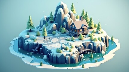 Sticker - A small house on a small island surrounded by trees