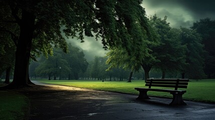 Wall Mural - bench in the park with inclement weather