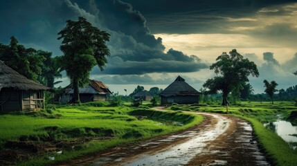 Wall Mural - village road, inclement weather