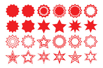 Wall Mural - Red star icon collection. Star vector icons. Different stars set. Starburst stickers. Star symbols isolated.