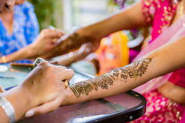 Indian Hindu bride's henna mehendi mehndi hands close up