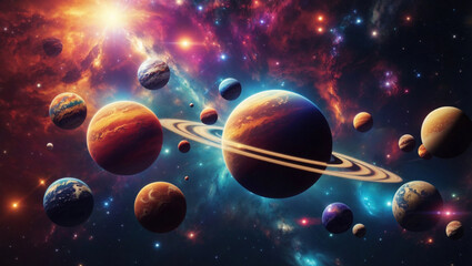 Wall Mural - group of exoplanets in outer space. extraterrestrial planet.
