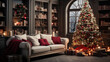 © Vahid - Room with fireplace, a christmas tree and presents under the tree. Decoration tree with candles.christmas tree is decorated with lights and ornaments cozy room, Christmas Interior, Cozy Fireplace