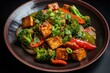 Healthy plant-based stir-fry with tofu and vegetables. Generative AI