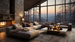 © Vahid - Cozy modern winter living room interior with a modern fireplace in a chalet.