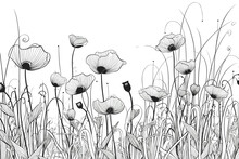 Vector Wild Flower Field Hand Drawn Sketch In Doodle Style Illustration.