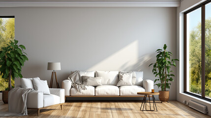 White Roller Shades Enhance the Living Room with Houseplants and a Sofa