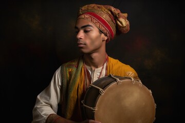 Wall Mural - a young man wearing a turban and holding a drum