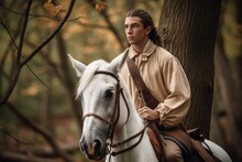 Shot Of A Young Man In Colonial Clothing Dismounting From His Horse
