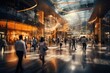 People in luxury shopping mall. motion blur. Generative AI