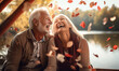 ausgelassenes und glücklich lachendes Seniorenpaar im Herbst
