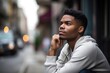 © altitudevisual - shot of a young man looking thoughtful while sitting in an urban setting