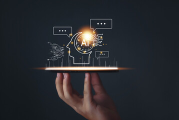 AI create system communication innovation concept question tools chat conversation support analysis robot bot program digital business company development data dat marketing technology assistant lear
