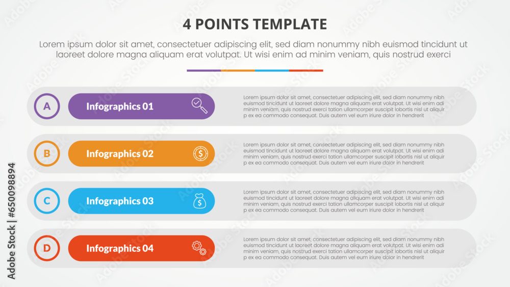 4 points stage template infographic concept for slide presentation with ...