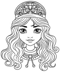 Wall Mural - Beautiful girl cartoon doodle outline for colouring book