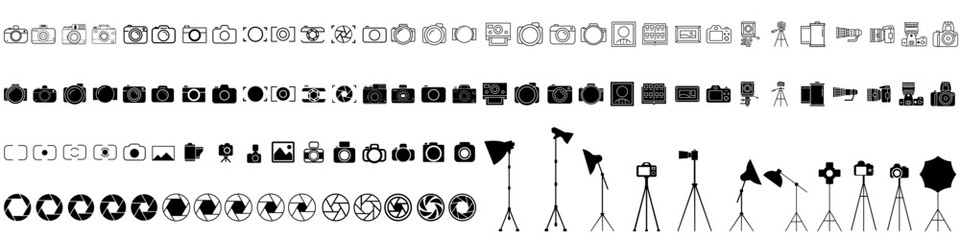 foto camera icon vector set. photo illustration sign. photo studio symbol. photo session logo. focus