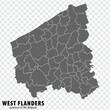 Blank map Province West Flanders of Belgium. High quality map West Flanders with municipalities on transparent background for your web site design, logo, app, UI.  EPS10.