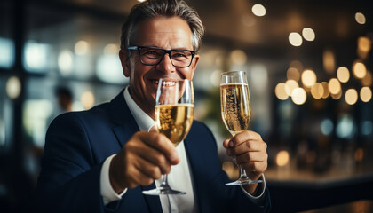 Wall Mural - a natural blurred business man in office toasting with champagne glass.