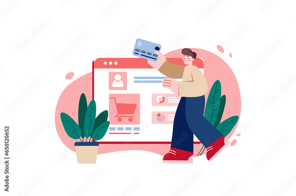 Red concept Online payment with people scene in the flat cartoon design ...