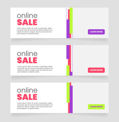 Wall Mural - online sale horizontal web banner design template. vector flyer with text space. advertising placard