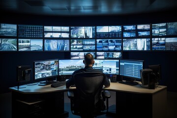 Leinwandbilder - The security service operator monitors through monitors