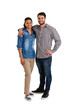 © Heyt/peopleimages.com - Smile, love and portrait of young couple in casual outfit for connection, care and bonding. Happy, excited and full body of man and woman hugging or embracing isolated by transparent png background.