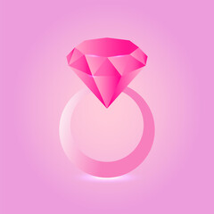 Pink ring with diamond. Barbicore style. Vector illustration.