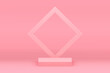 Pink squared 3d podium elegant pedestal with rhombus wall background for promo realistic vector