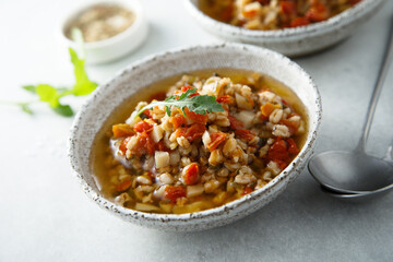 Canvas Print - Homemade vegetable soup with sun dried tomatoes