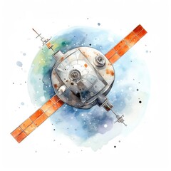 Wall Mural - watercolor satellite in outer space on white background