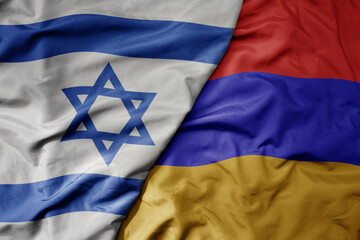 Wall Mural - big waving national colorful flag of israel and national flag of armenia .