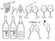 © ohashi - 手描きの線画ワインイラストセット