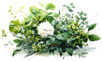 Wall Mural - Composition of green leaves on a white background.