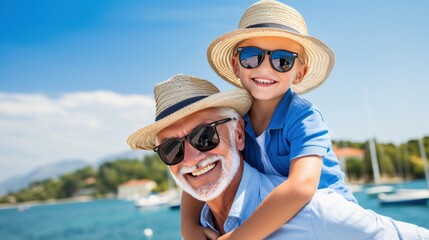 Wall Mural - Joyful grandfather and grandson spending quality time together, creating cherished memories. Generative ai.