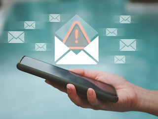 Wall Mural - email virus spam via electronic messages malware that comes with emails after opening personal data 