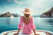 © krissikunterbunt - beautiful young woman in pink dress sit in a boat luxury summer vacation outdoor adventure