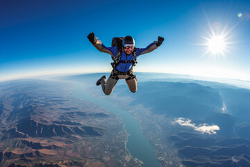 Skydiver with beautiful view in background.