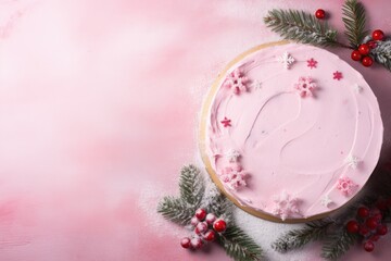 Wall Mural - tasty christmas cake with pink cream copy scace