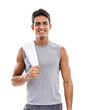 © Sumeet/peopleimages.com - Happy man, portrait and fitness with sweat towel for exercise isolated on a transparent PNG background. Active male person smile in workout, training or ready for gym practice, sport or body building